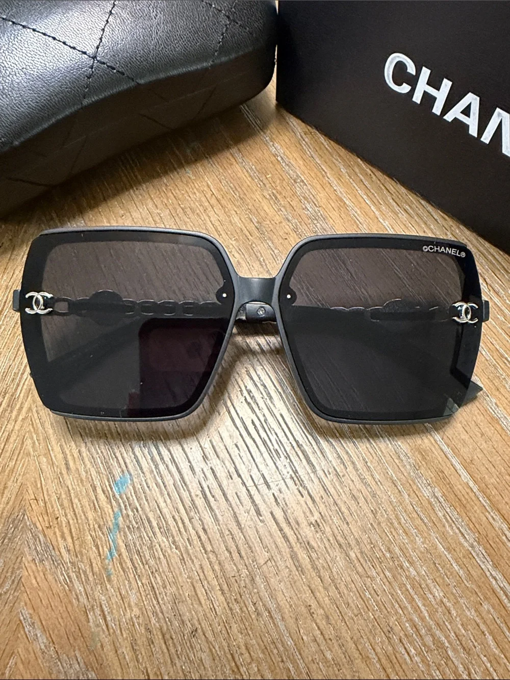 CHANEL Black & Silver Oversized Square Women's Sunglasses